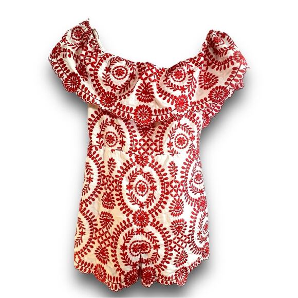 ENTRO Orange floral embroidered Romper Shorts with on/off neckline SZ 4 - Picture 1 of 9